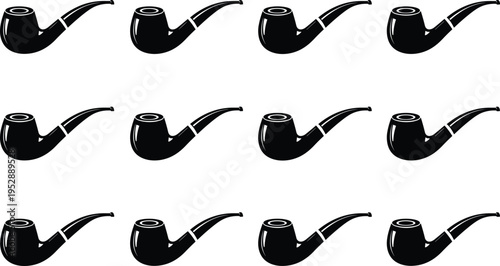 Classic tobacco smoking pipe silhouette set, vintage pipe icon collection, black tobacco pipe vector illustration isolated on white background, retro smoking accessory design