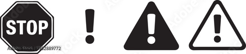 Various warning signs and symbols on white background