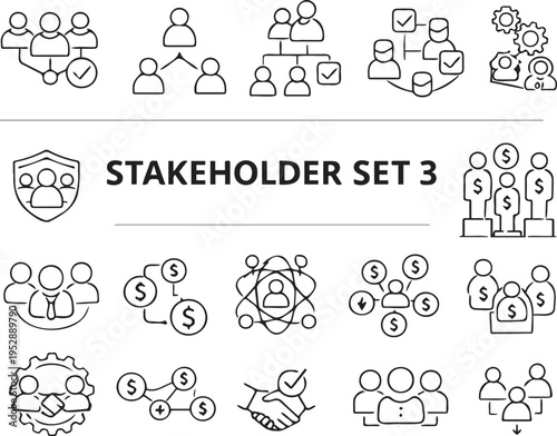 Stakeholder icons set for business and finance concepts