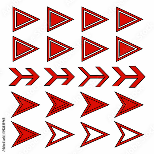 Free Download Array of red arrow icons graphic design elements for forward motion and direction symbols isolated on white background vector illustration - GFXLoad