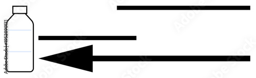 Recycling concept. Black arrows forming a movement direction with a bottle, recycling processes and environmental sustainability. Recycling is vital for reducing waste. For eco-awareness, waste