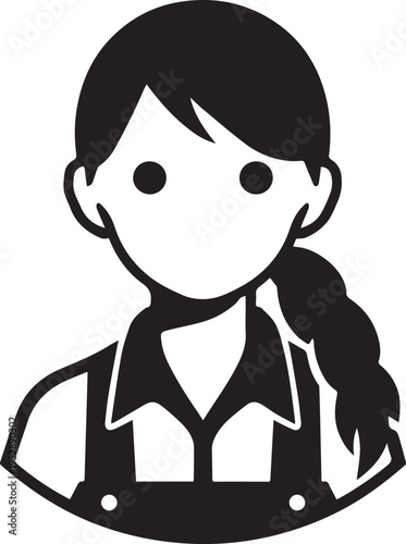 Hand Drawn Female Pilot Black and White Avatar Illustration in Minimal Line Art Style Design