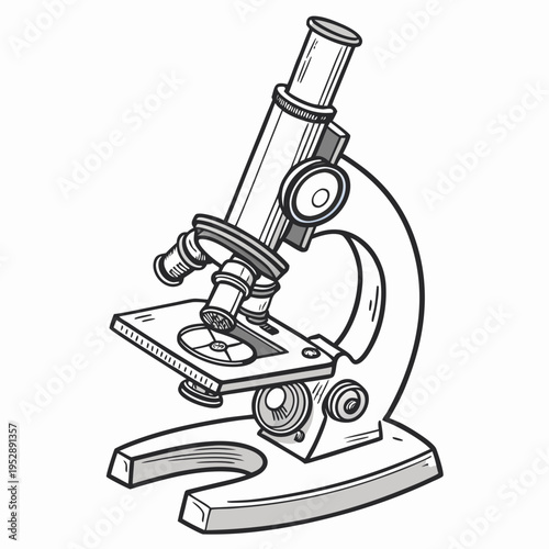 A microscope with a tube and a base