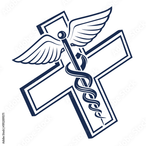 Medical cross with caduceus symbol