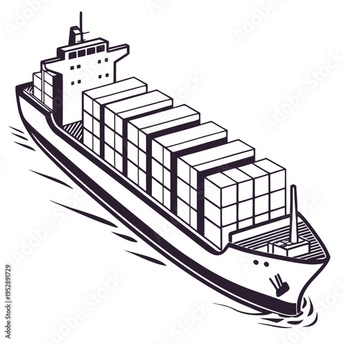 Cargo ship with stacked containers on the water ocean