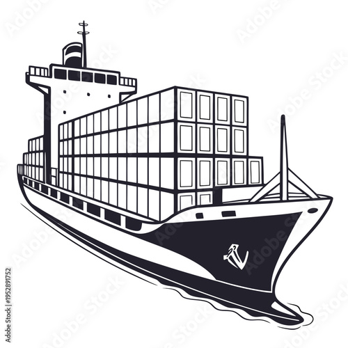 Cargo ship with stacked containers on deck sailing container ship freight ship