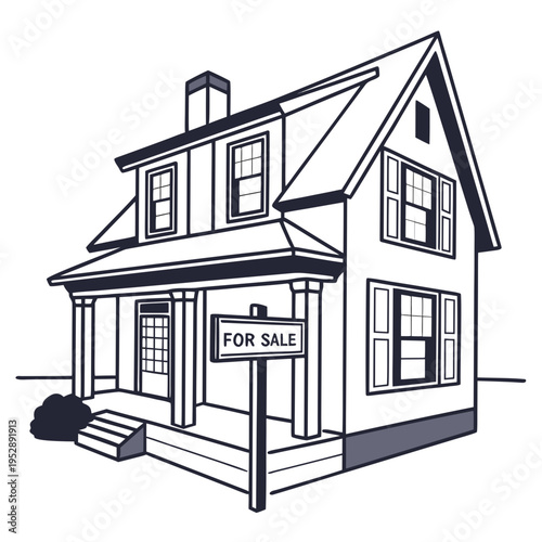 A house with a for sale sign in the front yard