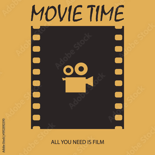 Cinematic Film Strip Flat Vector Poster with Film Camera