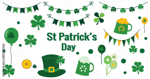 “Happy St. Patrick’s Day Lettering Sign with Clover and Green Leaves”