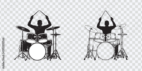 Silhouette Drummer Playing Acoustic Drum Set