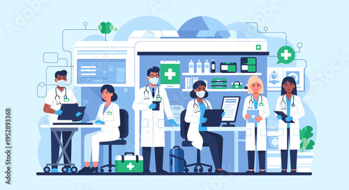 A minimalist illustration depicting a scientist performing research. Ideal for conveying concepts of innovation, healthcare, or scientific discovery i
