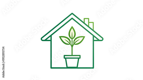 Sustainable Home Icon Plant in House Green Living Vector Design