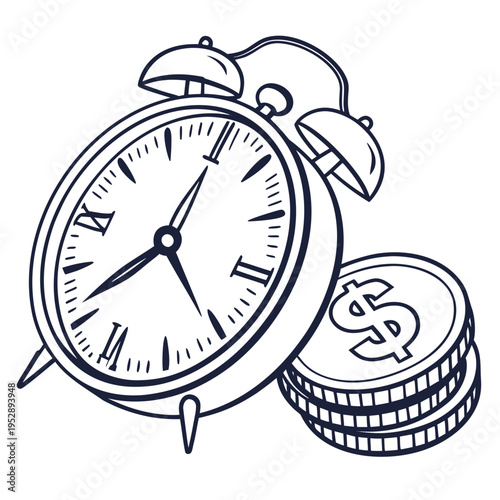 A clock and stack of money