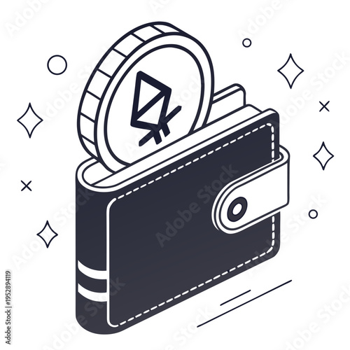 A wallet with a coin sticking out of it