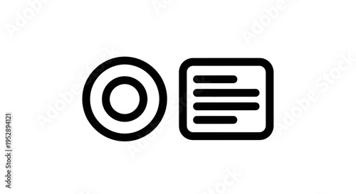 Simple black and white line icons for a circular target and a rounded rectangle with text lines, representing goals or focus and content