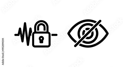 Audio privacy and privacy mode icons with padlock and crossed-out eye, indicating security and confidentiality