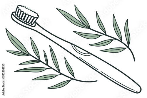 A toothbrush with green leaves