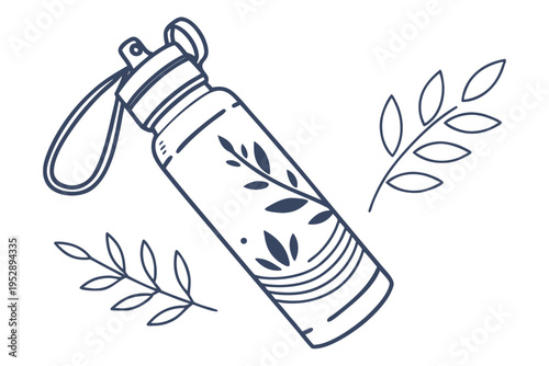 A water bottle with leaves on it