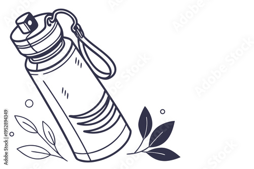 A water bottle with a handle and leaves