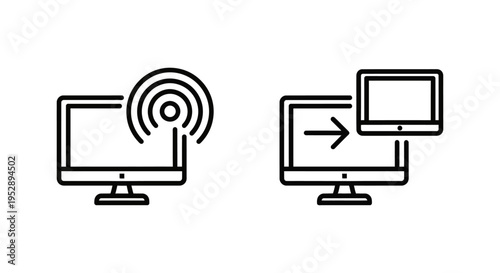 Desktop streaming and screen cast icons for wireless content sharing and digital media projection technology