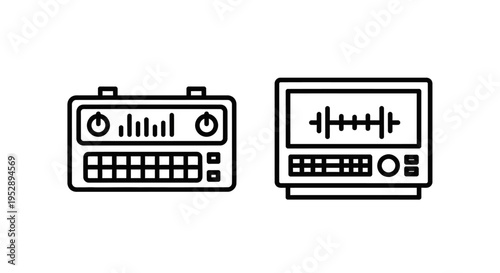 Audio mixer and equalizer icons - sound equipment and music production symbols