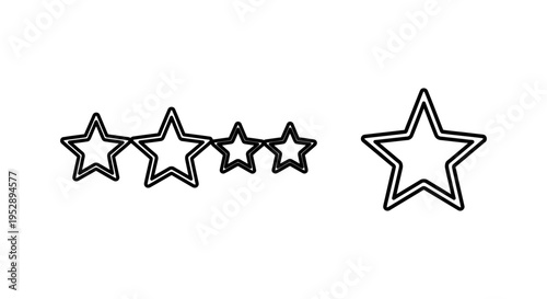 Customer rating and stars icons - three stars filled, one empty, rating stars icon, simple line art