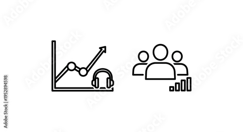 Listener analytics and audience stats icons - data graphs and group icons