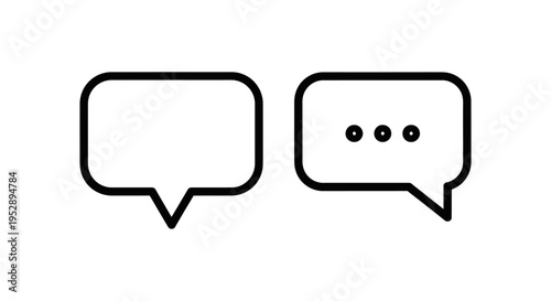 Live chat support icons: speech bubble symbols representing online customer service, real-time communication, and technical assistance. simple line art