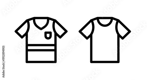Icon of a vest with pocket and reflective stripes next to a simple t-shirt icon representing workwear with t shirt