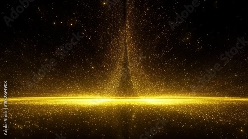 Golden particle light explosion with glittering sparks, luxury abstract background