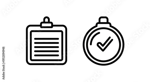 Checklist icon and stopwatch icon with check mark, signifying task completion, time tracking, and deadlines