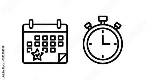 Calendar with star marking and stopwatch icon