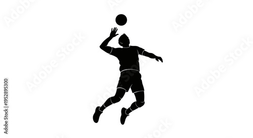 Man in black silhouette jumping to hit a ball with his hand