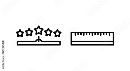 Five star rating and ruler with numbers icons, representing measurement and quality evaluation, white background