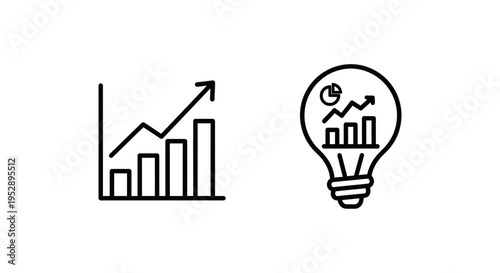 Icons for survey analytics and survey insights, showing a bar chart and a lightbulb with charts for data analysis and ideas