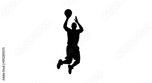 Silhouette of a man jumping to shoot a basketball with one hand