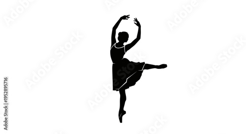 Silhouette of a ballet dancer in a graceful pose with arms raised and one leg extended, showcasing elegance and poise in a simple yet powerful visual representation
