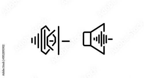 Minimalist vector line icons for mono mix and mono output, representing audio engineering, sound mixing, and audio signal processing, line art