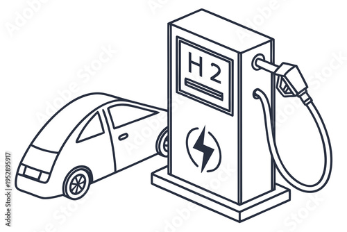 Car refueling at hydrogen fuel pump