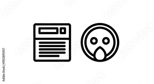 Minimalist vector line icons depicting a document or form and a sad or worried face emoji, representing feedback, user sentiment, or error reporting, line art