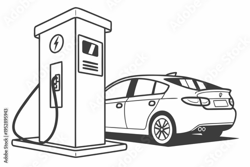 Electric car being charged at a charging station