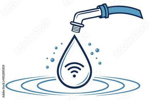 A water drop with a wifi symbol coming out of a faucet