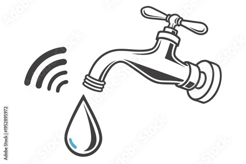A faucet with a water drop and wifi signal