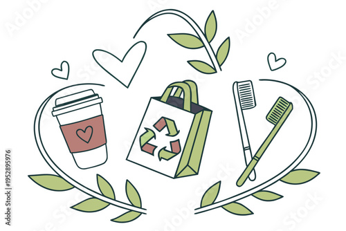 Eco friendly toothbrush and toothpaste with reusable cup and bag