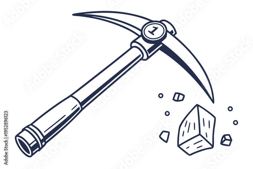 A pickaxe with a clock on the handle