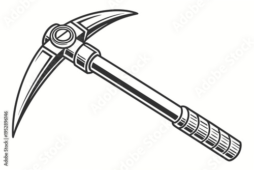 A pickaxe with a long handle and a metal head