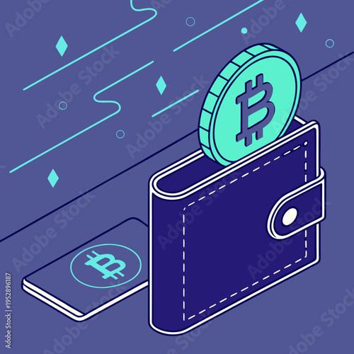 Bitcoin wallet with a coin and a phone
