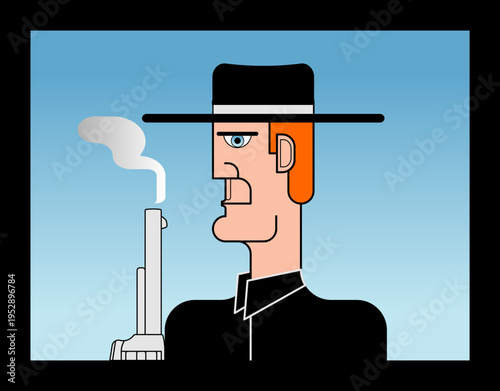 Image of a gunman in black with a gun still smoking