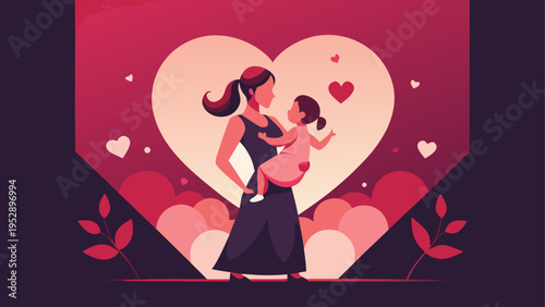 Vector illustration of mother and child with heart