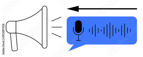 Voice input concept. Voice input ed by microphone icon, soundwave, and speech bubble. Voice input enables effective audio communication and digital recording solutions. For technology, AI, media